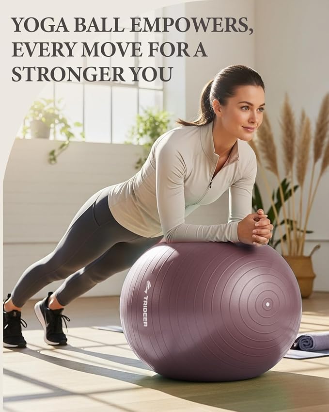 Trideer Exercise Ball, Stability Yoga Ball for Physical Therapy, Active Sitting, Pregnancy & Birth Labor Prep, Core Strength, Balance Training, Posture Improvement and Daily Stretching, 55/65/75cm