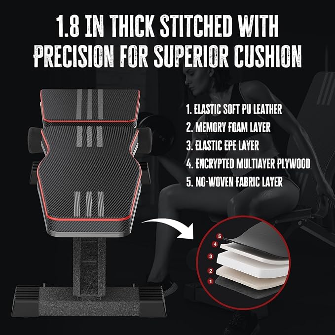 6 in 1 Multi-Function Weight Bench Set - Leg Press, Preacher Curl Rack, Adjustable Workout Bench & Squat Rack for Full Body Exercise, Fitness Strength Training for Home Gym, Equipment Mat