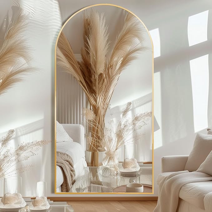 LFT HUIMEI2Y 76"x34" Arch Full Length Mirror, Gold Floor Mirror | Tempered Oversized Mirror Full Body with Aluminum Alloy Frame; Standing, Leaning, or Wall Mount for Bedroom, Living Room