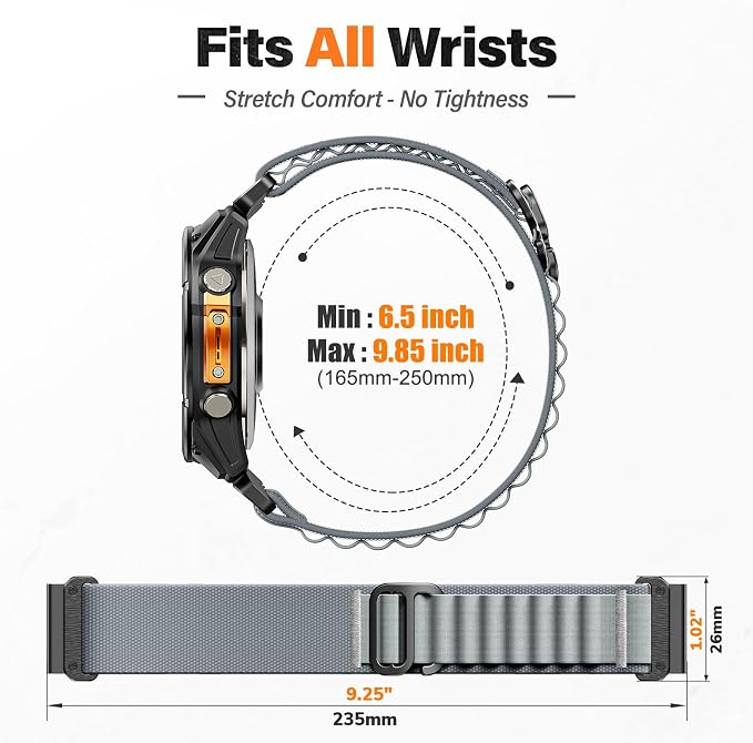 Alpine Loop Nylon Watch Band Compatible with Garmin Fenix 5X / 6X / 7X / 8 51mm, Quickfit 26mm Rugged Watch Bands for Garmin Fenix 8 Pro 51mm / 7X Pro / 6X Pro / 5X Plus, for Fenix 3, Tactix Delta