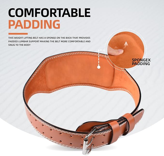 Leather Weight Lifting Belt, 4”& 6”Padded Lumbar Back Support, 10 Adjustable Holes, Gym Weight Belt Ideal for Deadlift, Powerlifting, Bodybuilding and Squat
