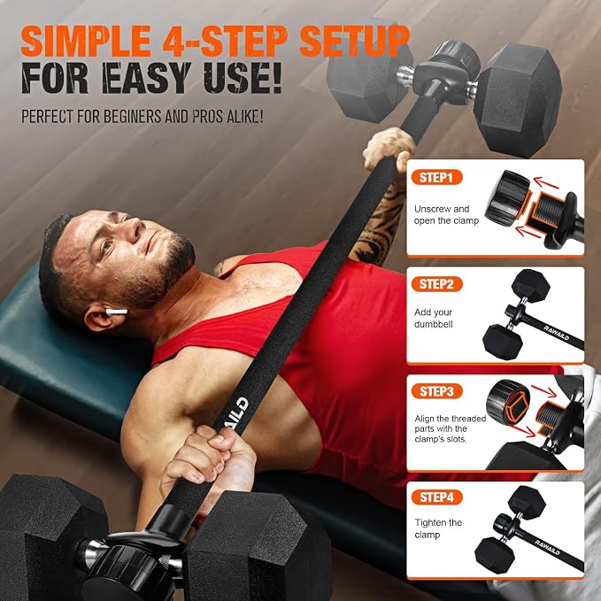 Dumbbell Converter, Convert Dumbbells to Barbell Set, Weight Bar for Bench Presses, Squats, Hip Thrust, Deadlifts, Home Weightlifting and Strength Training, Versatile Home Gym Equipment
