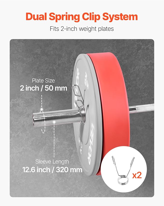 VEVOR 4FT/6FT Barbell Bar, Fits 2-Inch Weight Plates, Chrome Plated Barbell Bar with Knurled Grip for Strength Training, Weightlifting, Squat, Deadlift, Bench Press, Curl, Overhead Press, 500lbs Capacity