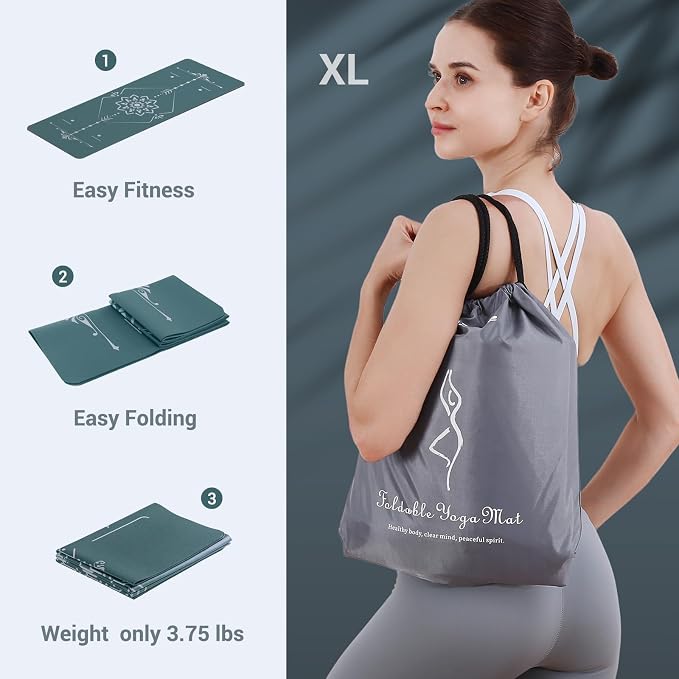 Avoalre Yoga Mat Foldable - Textured Non Slip Exercise Mat -Travel Lightweight Hot Yoga Mat with Carry Bag for Pilates & Home Workouts (72" L x 32" W x 3mm Thick)