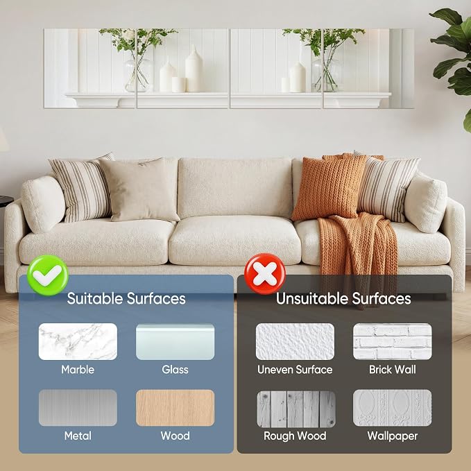 DUMOS 4 Pack Wall Mirror Tiles, Hallway Wall Mounted Mirror 14"x12" HD Glass Sheets, Square Mirrors for Walls, Full Length Mirrors Tiles for Home Gym, Bedroom, Door