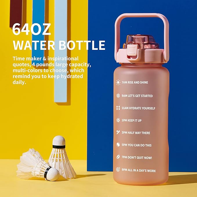 ST-YIBEN 64oz,100oz,128oz Large Motivational Water Bottle with Time Marker, Leakproof & BPA Free Half Gallon Big Water Bottle with Straw Handle Tritan Frosted Water Jug for Gym,Fitness,Outdoor Sports