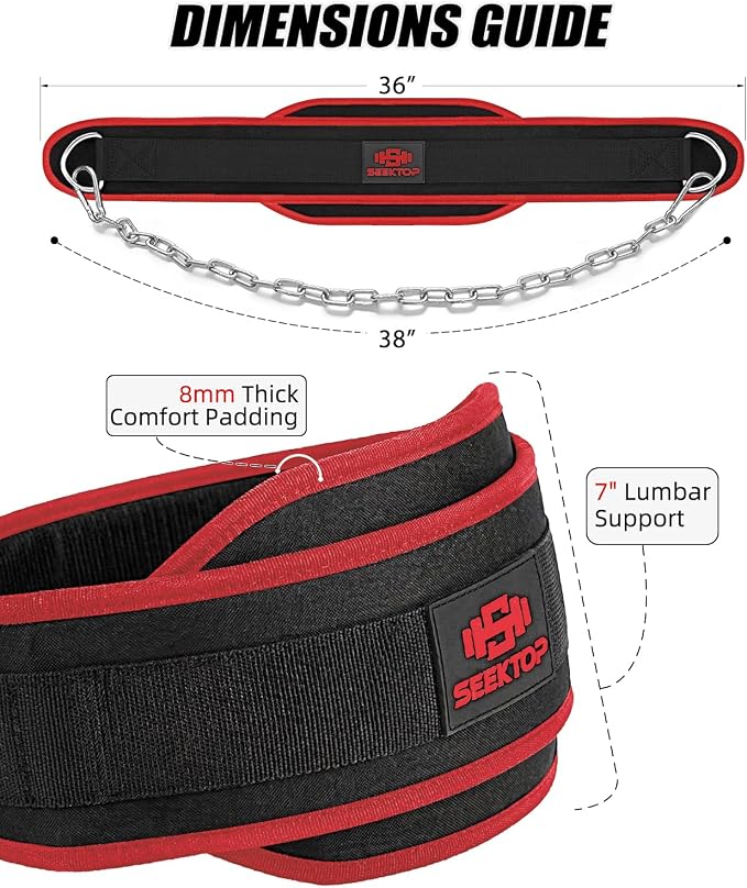 Seektop Dip Belt With Chain for Weightlifting - Neoprene Waist Belt for GYM Workout, Pull Ups, Crossfit, Weight Lifting, Squat, Training, Fitness - for Men & Women