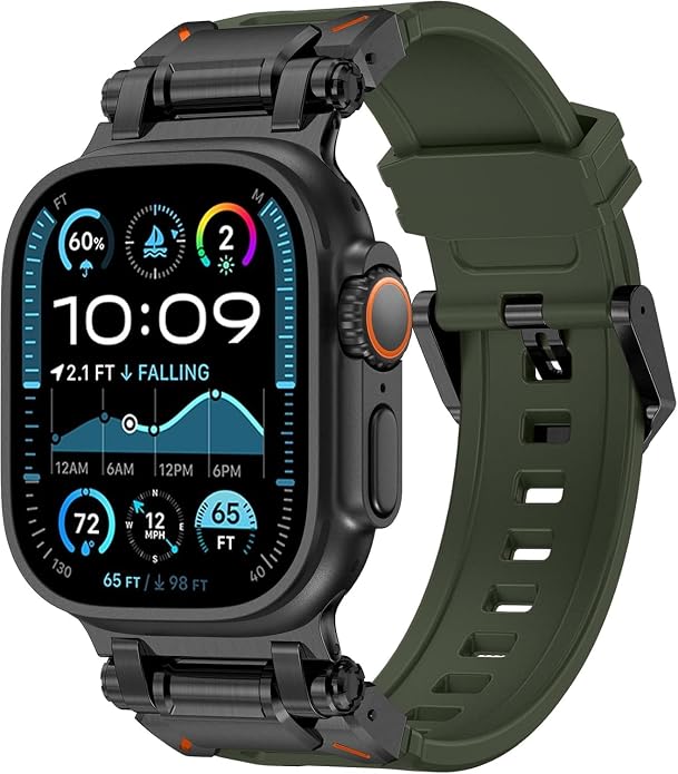 WINGLE FKM Rubber Bands for Apple Watch Band Ultra 3/2/1 Band Ultra 49mm Series 11 10 46mm 45mm 44mm 42mm SE 3/2/1 9 8 7 6 5 4 3 Men, Military Rugged Metal Connector Silicone Apple iWatch Sport Bands