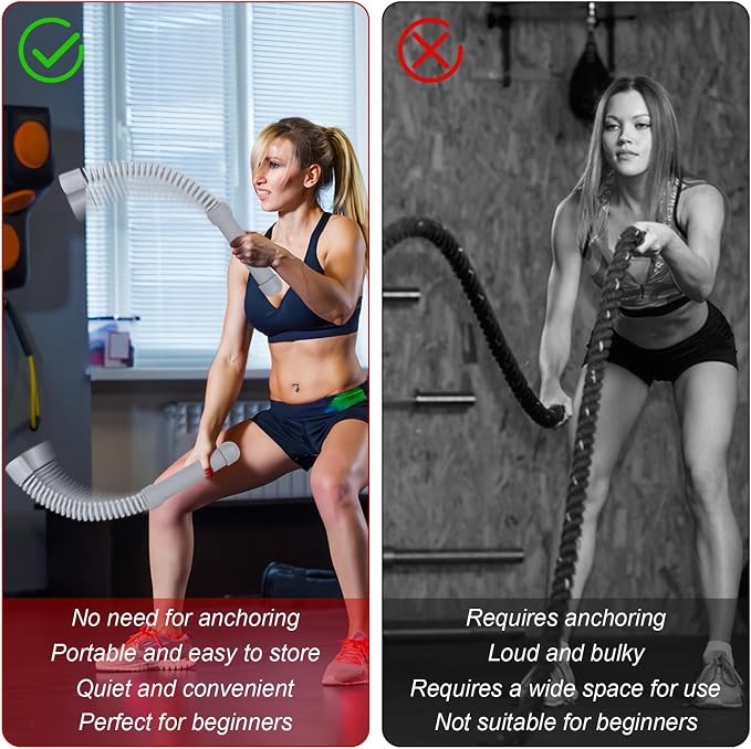 Ropeless Battle Ropes for Home Gym with Non-Slip Gloves, 2Pcs Portable Cordless Home Gym Equipment，Weighted Ropeless Battle Ropes for HIIT Workouts, Cardio, Muscle Training (Grey)