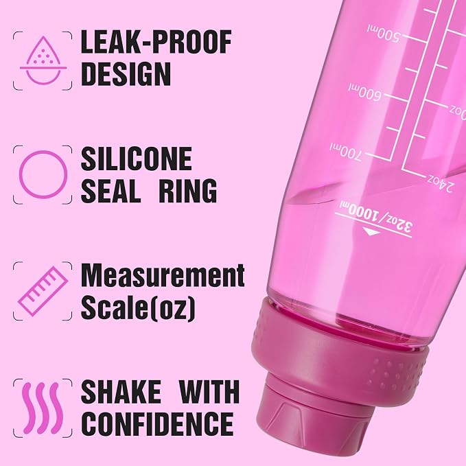 32oz Clear Water Bottle - BPA-Free Tritan Plastic, Fast Flow Spout Lid, Wide Mouth & Leakproof Design Hiking Water Bottle Suitable for Travel, Outdoors, Gym, Travel, Home, School (Rose)