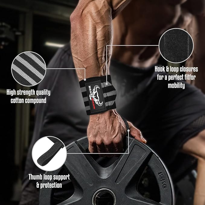 Wrist Wraps for Weightlifting - Adjustable Lifting Straps With Thumb Loop for Enhanced Gym Support, Powerlifting, Bodybuilding and Workout