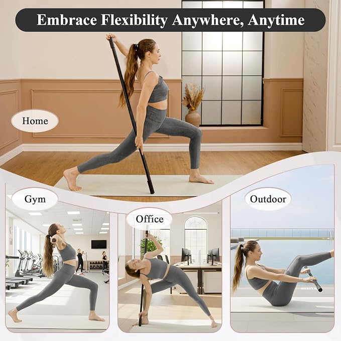 PAETA Yoga Stick for Stretching, 5ft Exercise Stick for Mobility & Flexibility, Bamboo Stretch Bar and Posture Pole with Non-Slip Grip - Includes Free Video Guide