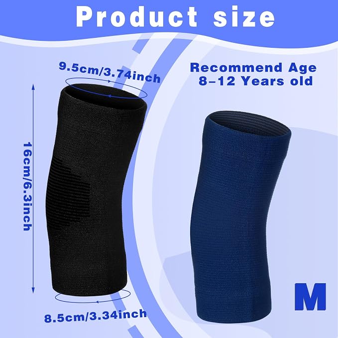 Lenwen 4 Pairs Kids Elbow Brace Compression Arm Elbow Sleeve Knit Guard Gym Protectors for Boys Teen Children Girls Basketball Volleyball Tennis Cycling(5-10 Years,Black, Dark Blue)