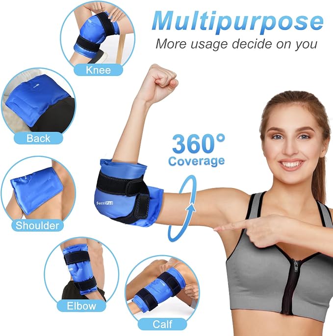 SuzziPad Elbow Ice Pack Wrap – Wearable Cold Compression Sleeve for Elbow & Forearm, Reusable Ice Pack for Tennis & Golf Recovery, Blue | Wearable & Reusable Cold Compression Sleeve for Arm, Tennis & Golfers Elbow, Tendonitis & Post-Surgery Recovery