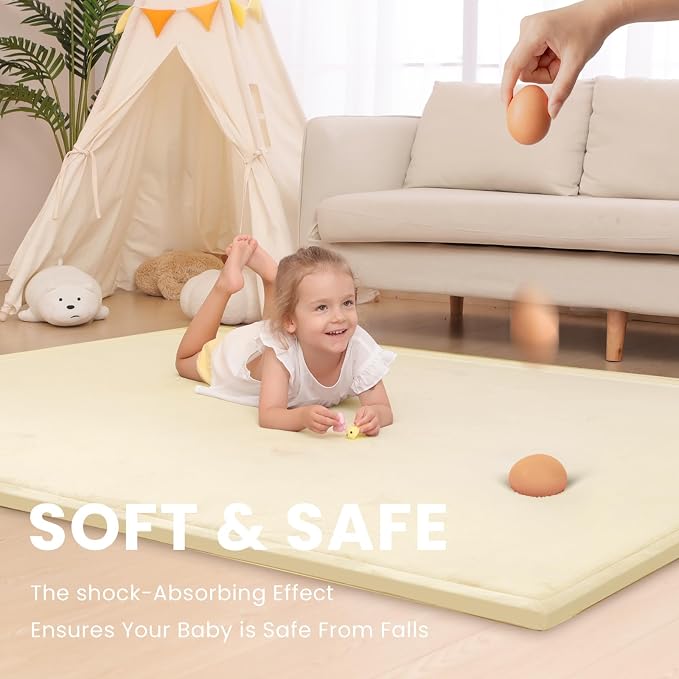 Huloo Sleep Ultra Soft Baby Play Mat for Floor,1.3" Thick Elasti-Foam 50x50 Playpen Mat for Toddlers Infant kids,Non-Slip Backing Safe for Crawling&Tummy Time,Tatami Style (Vanilla)