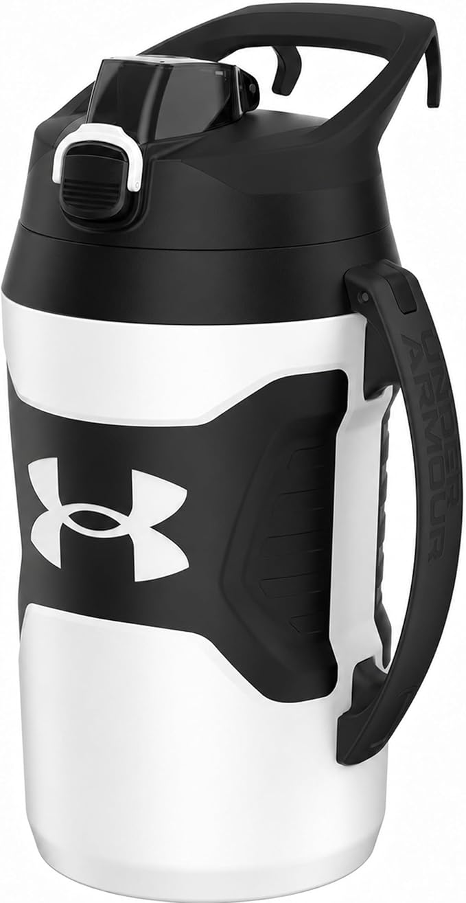 Under Armour Insulated Water Bottle with Handle & Fence Hook, Half Gallon Sports Water Jug, Leak-Resistant & BPA-Free for Baseball, Football & Gym - White/Black, 64oz