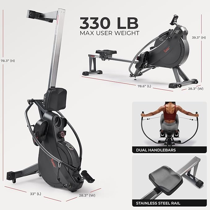 Sunny Health & Fitness Smart 360° Dual-Function Magnetic Rowing Machine, Full-Motion Workout with 51-Inch Extended Rail, Total-Body Training for Home, Free SunnyFit APP Connection