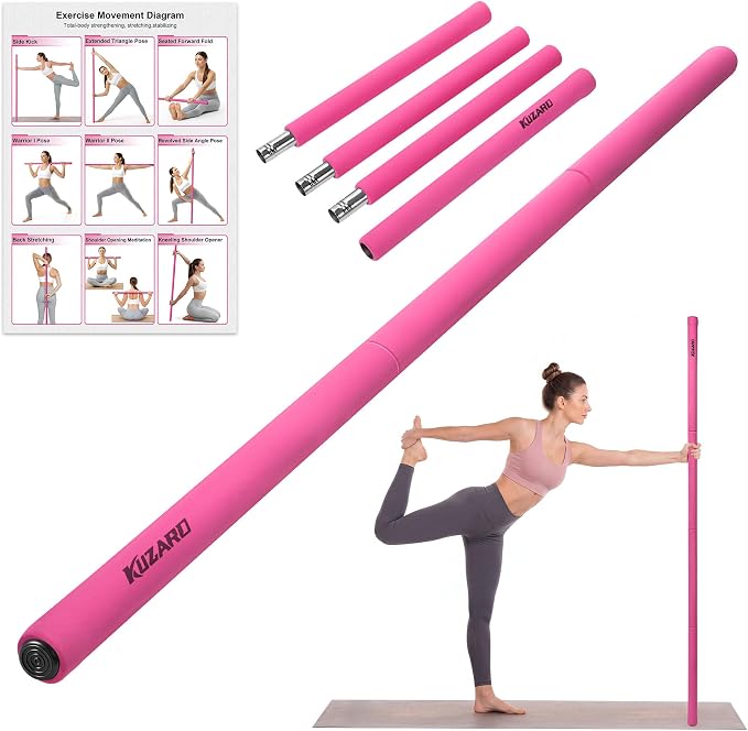 Yoga Stick, 58 Inch Mobility Stick with 3 Adjustable Lengths. Threaded Stable Alloy Steel Exercise Equipment for Stretching, Fitness, Posture Correction & Therapy - For Women & Kids at Home