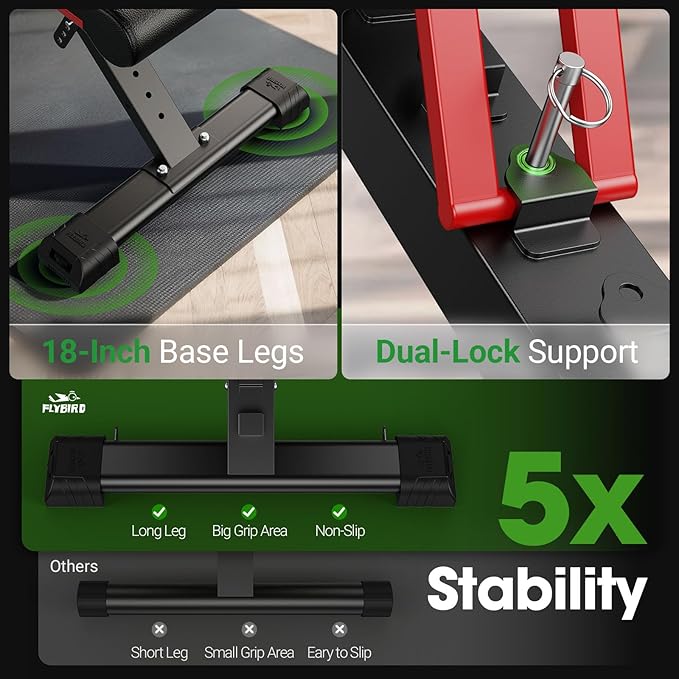 FLYBIRD WB3 Weight Bench up to 6'5", 750LBS Capacity Adjustable Weight Bench for Workout, 27LBS Sturdy Foldable Bench Press for Home Gym, 5X Stable Lifting Bench Incline Decline Flat Dumbbell Exercise