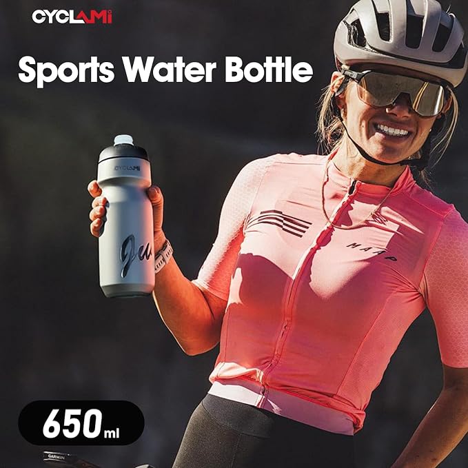 Bike Water Bottle 22oz/650ml Cycling Squeeze Water Bottle BPA Free Leakproof Easy-Squeeze Sports Bottles for Bicycle Gym Camping Hiking Truth Grey