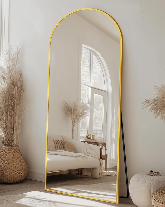 Suidia 58"x18" Arched Full Length Mirror with Stand, Full Body Mirror with Aluminum Frame, Freestanding/Leaning/Wall-Mounted, Floor Mirrors for Bedroom, Living Room, Entryway, Dressing Room, Gold
