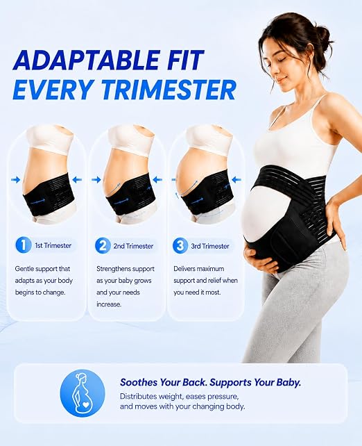 cauzyart Maternity Belly Band for Pregnant Women, Adjustable Pregnancy Support Belt for Pelvic & Back Pain Relief, Lightweight Waist & Hip Brace (Size: M/L, Black)