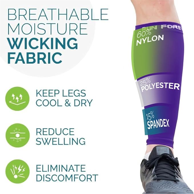 Run Forever Calf Compression Sleeve for Men & Women, 20-30mmHg Compression | Leg Sleeve for Shin Splints, Varicose Veins, Swelling & Pain Relief | Footless socks for Running, Cycling & Travel