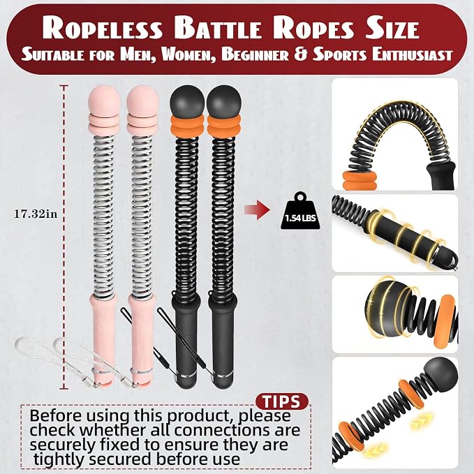 Ropeless Battle Ropes for Home Gym-PortableCordless Training Rope Fitness Equipment for Men & Women,Weighted WorkoutRopes for HIIT,Versatile Exercise Equipment for Home and Travel Exercise (Black)