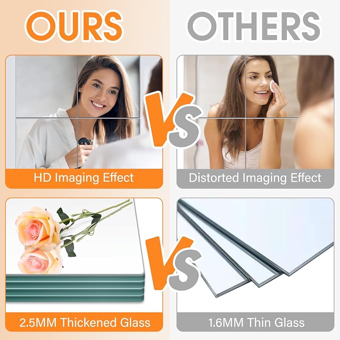 VASUHOME Glass Full Length Wall Mirror Tiles- 12x12 Inch- 8PCS Frameless Full Body Mirror for Home Gym, Bedroom, Living Room - Versatile Wall Mirror with Unrivaled Clarity