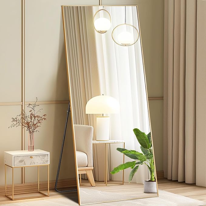 DUMOS 65"x24" Full Length Mirror, Full Body Mirror, Gold | Aluminum Alloy Thin Frame, Leaning or Hanging, Suitable for Bedroom, Livingroom, Cloakroom
