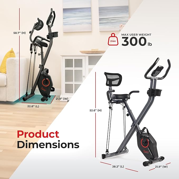 Sunny Health & Fitness Smart Foldable Magnetic X-Bike, Low-Impact Workouts