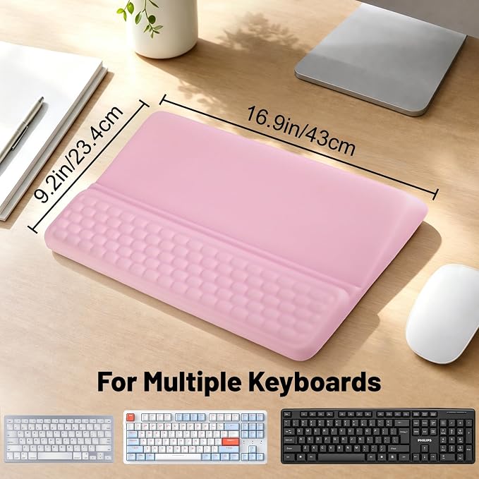 Keyboard Stand with Wrist Rest，Ergonomic Keyboard Riser Holder Lifter Tray | Pink，Computer Wrist Support Pad，Ergonomic Keyboard stand for desk，Soft Memory Foam Desk Cushion，Non-Slip