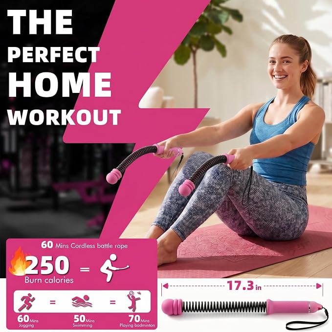 Chillchard Battle Ropes for Home Gym, Weighted Ropeless Battle Ropes | Cordless Battle Ropes with Adjustable Resistance Springs, Portable Home Workout Equipment for HIIT Cardio & Strength Training