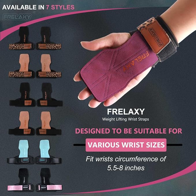Frelaxy Lifting Wrist Straps for Women and Men, Weight Lifting Grips | Double-layer leather, Cushioned wrist support, Durable construction, Storage pouch, Deadlifts, rows, lat pulldowns