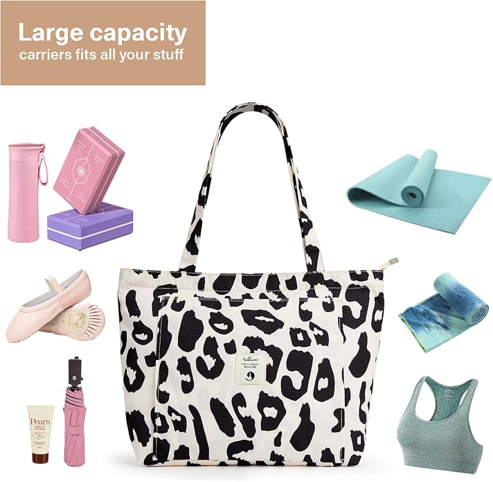 WLLWOO Yoga Mat Carrier Bag for Women Canvas Carryall Tote Gym Pilates | Large Holder Zipper Shoulder for Beach Travel Workout Fitness Office