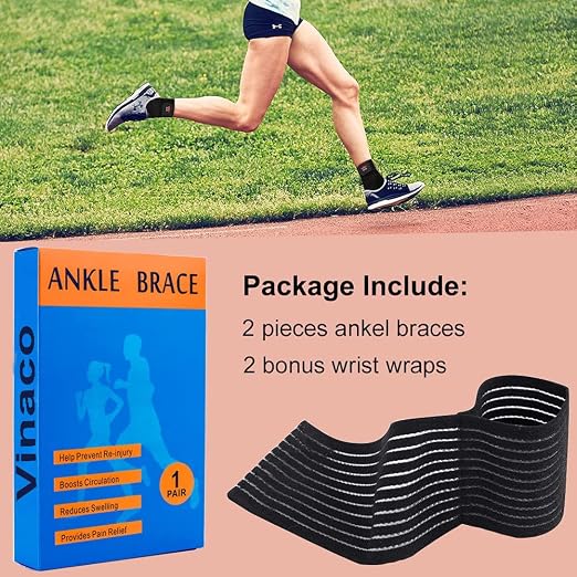 Vinaco Ankle Brace, 2 Pack Ankle Support for Sprained Ankle, Men & Women | Breathable Neoprene, 360° Compression Ankle Support with Adjustable Wrap, Strong Stabilize Ligaments For Sports & Recovery