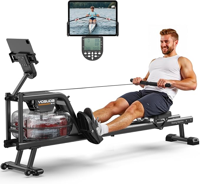 YOSUDA Rowing Machine for Home, Magnetic Rower Machine for Beginners to Athletes, Use with Resistance Adjustment Function, Bluetooth, App Supported, LCD Monitor, and Comfortable Seat Cushion