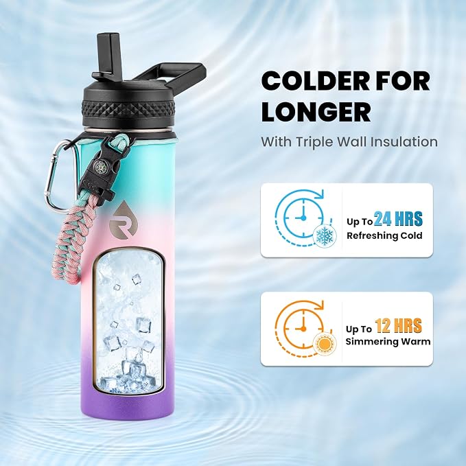 RAYMYLO Insulated Water Bottle 20 oz, Triple Wall Vacuum Stainless Steel | (Cold for 24Hrs, Hot for 12Hrs), Leak Proof & Non-BPA, Modern Water Bottle Jug for School with Straw Spout Lids
