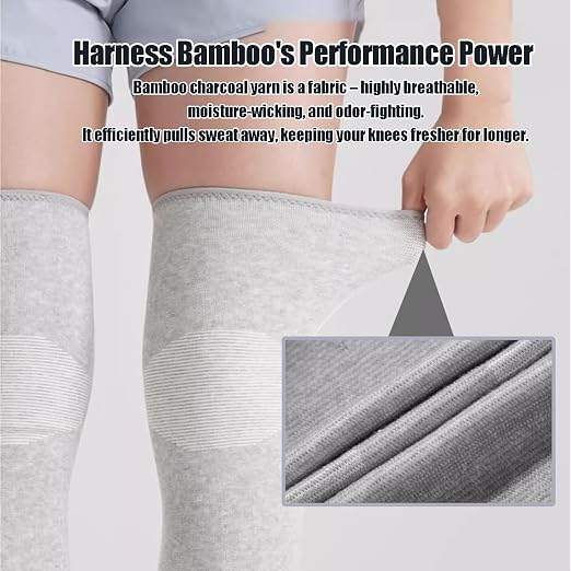 Bamboo Charcoal Compression Knee Sleeve - Elastic Knee Braces Pads Warmers Protective Knee Support for Arthritis and Runners (Gray+Black, Small)