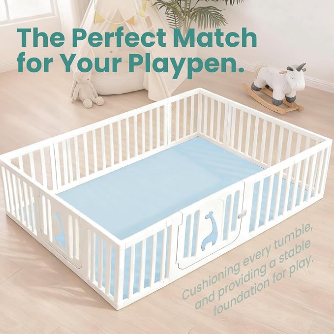 Baby Play Mat for Floor,Extra Large 59"×71" Playpen Mat for Tummy Time,Thicker Padded Elasti Foam Activity Mats,Water Repellent Ultra Soft Velvet,Non-Slip Backing Safe（Light Blue）