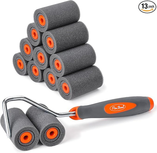 13 Pack 2" High Density Foam Paint Roller Kit for Smooth & Precision Finish | PinStone Caved-in Black Foam Roller, Small Foam Mini Rollers for Painting Walls, Cabinets, Doors, Furniture, Edging, Touch up