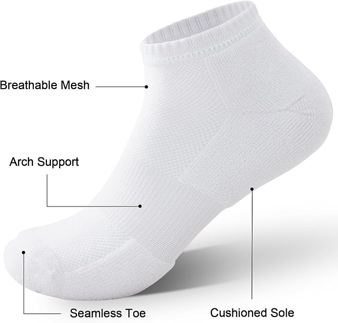 LWK Men's Bamboo Viscose Ankle Socks 10-Pack, Thick Cushioned, Seamless Toe, Moisture Wicking, Arch Support, Gift Box
