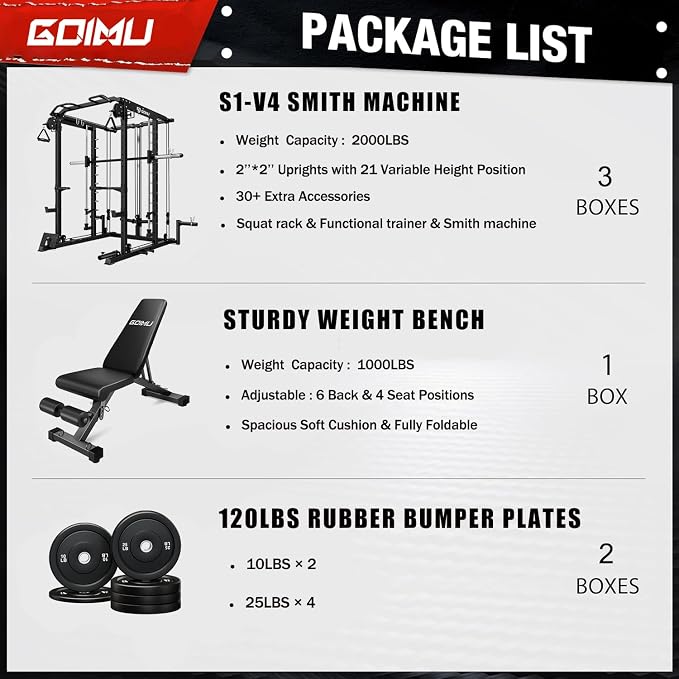 S1-V4 Smith Machine, 2000LBS Power Cage with Cable Crossover System, All-in-One Squat Rack with Smith Bar, Strength Training Equipment for Home Gym