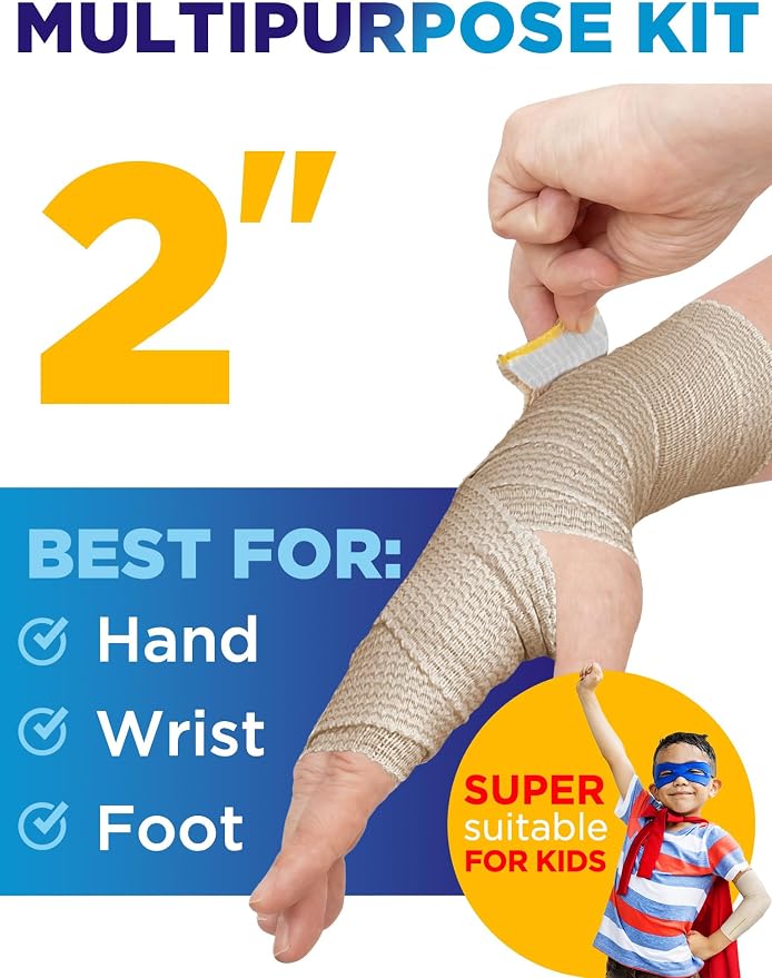 Premium Elastic Bandage Wrap - 6pack (2x2in, 2x3in, 2x4in) - Self-Closing | Strong Compression Bandage Wrap for Leg, Ankles, Wrists, and Knees - For First Aid Kit and After Surgery Recovery