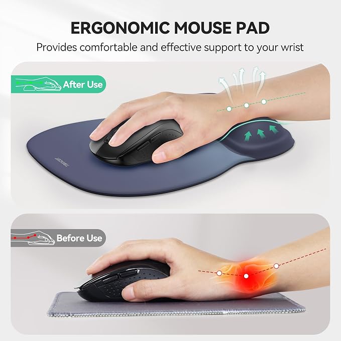 TECKNET 2 Pack Gel Ergonomic Mouse Pad with Wrist Rest, Non-Slip PU Base | Comfortable Gel Cushion, Pain Relief, Smooth and Waterproof Surface, Mouse Pad with Wrist Rest for Office, Gaming and Study