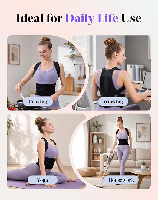 Posture Corrector for Women and Men, Full Back Support Brace, Adjustable Shoulder Straightener, Improving Posture, Relief Upper and Lower Back, Neck Pain, Full Black, Medium
