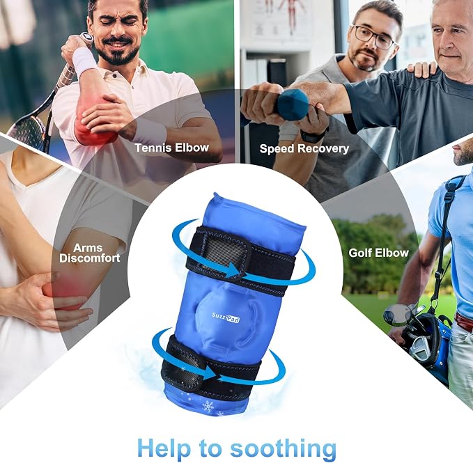 SuzziPad Elbow Ice Pack Wrap – Wearable Cold Compression Sleeve for Elbow & Forearm, Reusable Ice Pack for Tennis & Golf Recovery, Blue | Wearable & Reusable Cold Compression Sleeve for Arm, Tennis & Golfers Elbow, Tendonitis & Post-Surgery Recovery