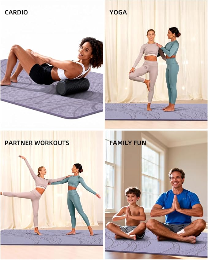 Large Yoga Mat (75.5"x47.6"x0.4"）Extra Wide & Thick 10mm | Non-Slip Exercise Mat, High-Density TPE Mat for Yoga Pilates & Home Gym Workouts