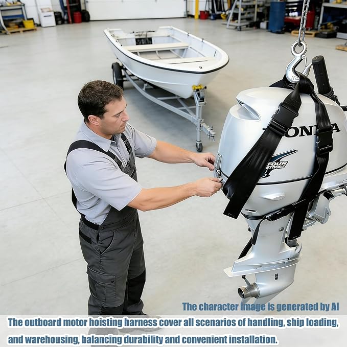 Outboard Motor Hoist Harness, for 40 HP to 60 HP Outboard Engine | Heavy-Duty Lift Straps, Universal Outboard Motor Tote Suitable for Most Outboard Engine Models