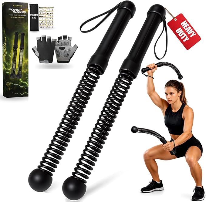 Weighted Ropeless Battle Ropes 2 Pack – 2026 Edition | Cordless Portable No Anchor Battle Rope for Home Gym & Apartment | HIIT Strength & Cardio | Non-Slip Handle | Gloves & Exercise Poster
